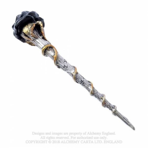 DISCONTINUED!!!  Alchemy Gothic Black Rose Wiccan Magick Scepter Resin Wand 11" - Picture 3 of 5